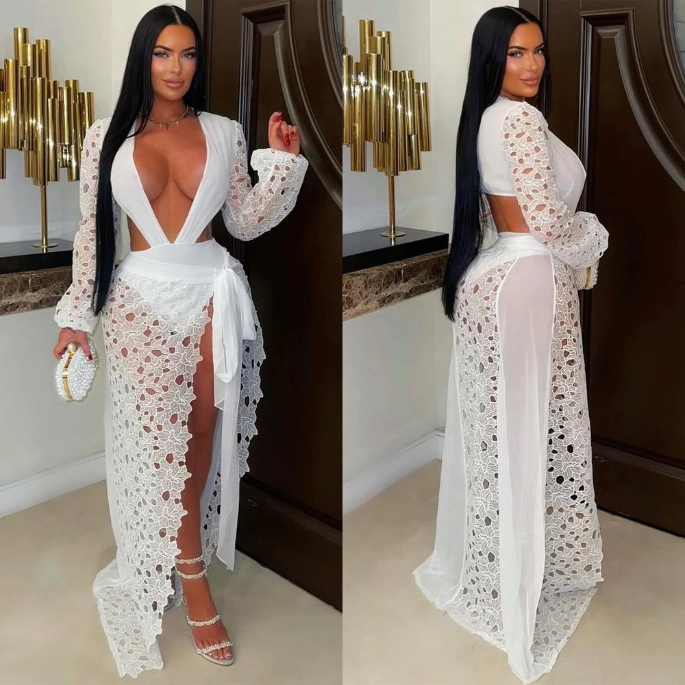 ZARA Sexy Mesh Lace Deep Slit Evening Dress